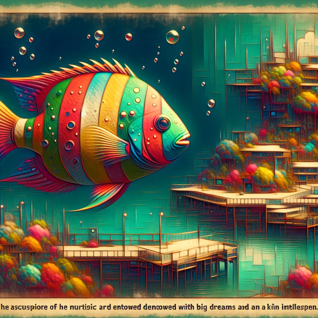Image of A colorful fish named Finley with big dreams and a keen mind, swimming in Coral Cove.