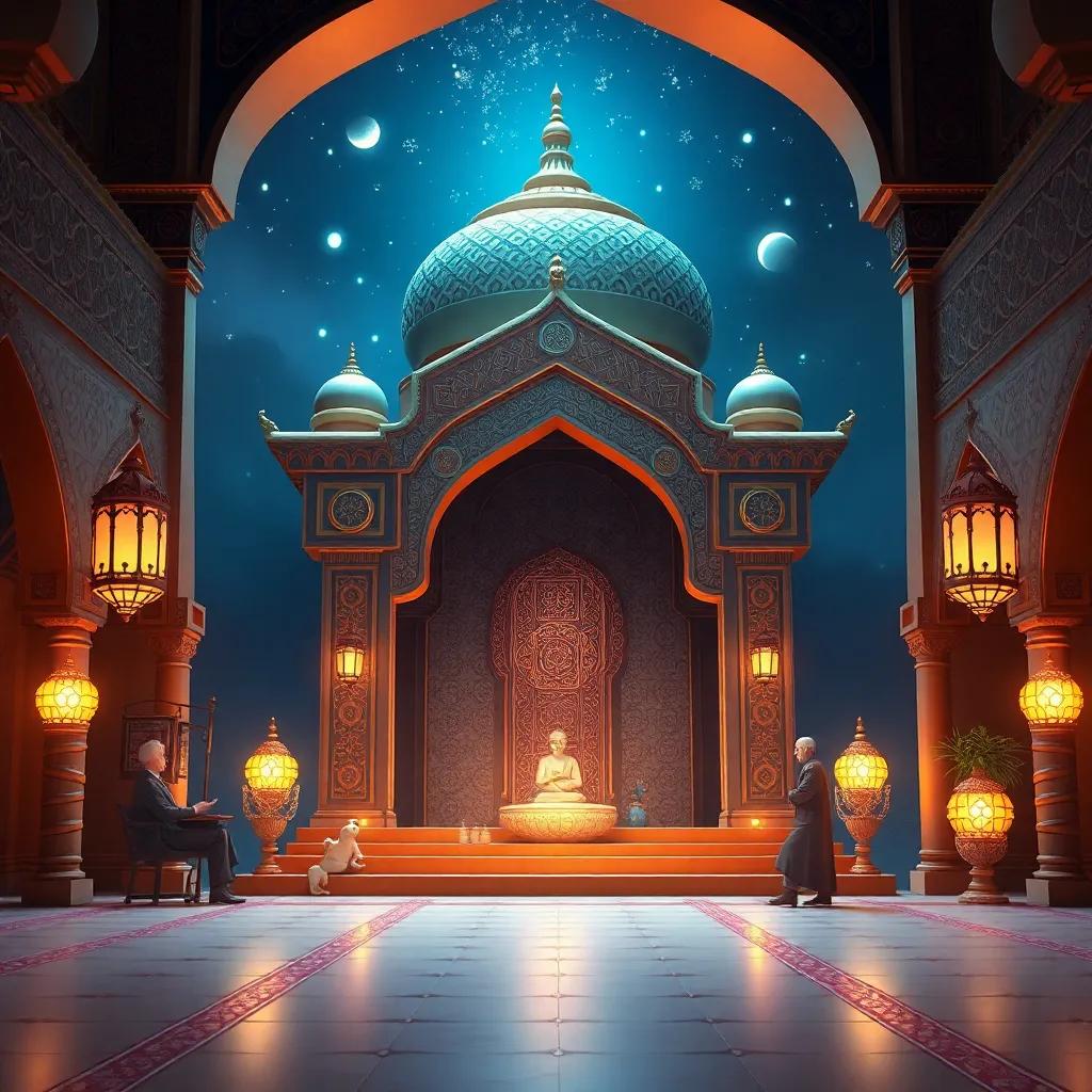 علي وزيد، يقفان أمام النيل، رمي الحجر والغصن، مخلوق يبتعد، البحر يلمع تحت الشمس، تفاصيل غنية، فن رقمي، جو مليء بالتوتر والإثارة