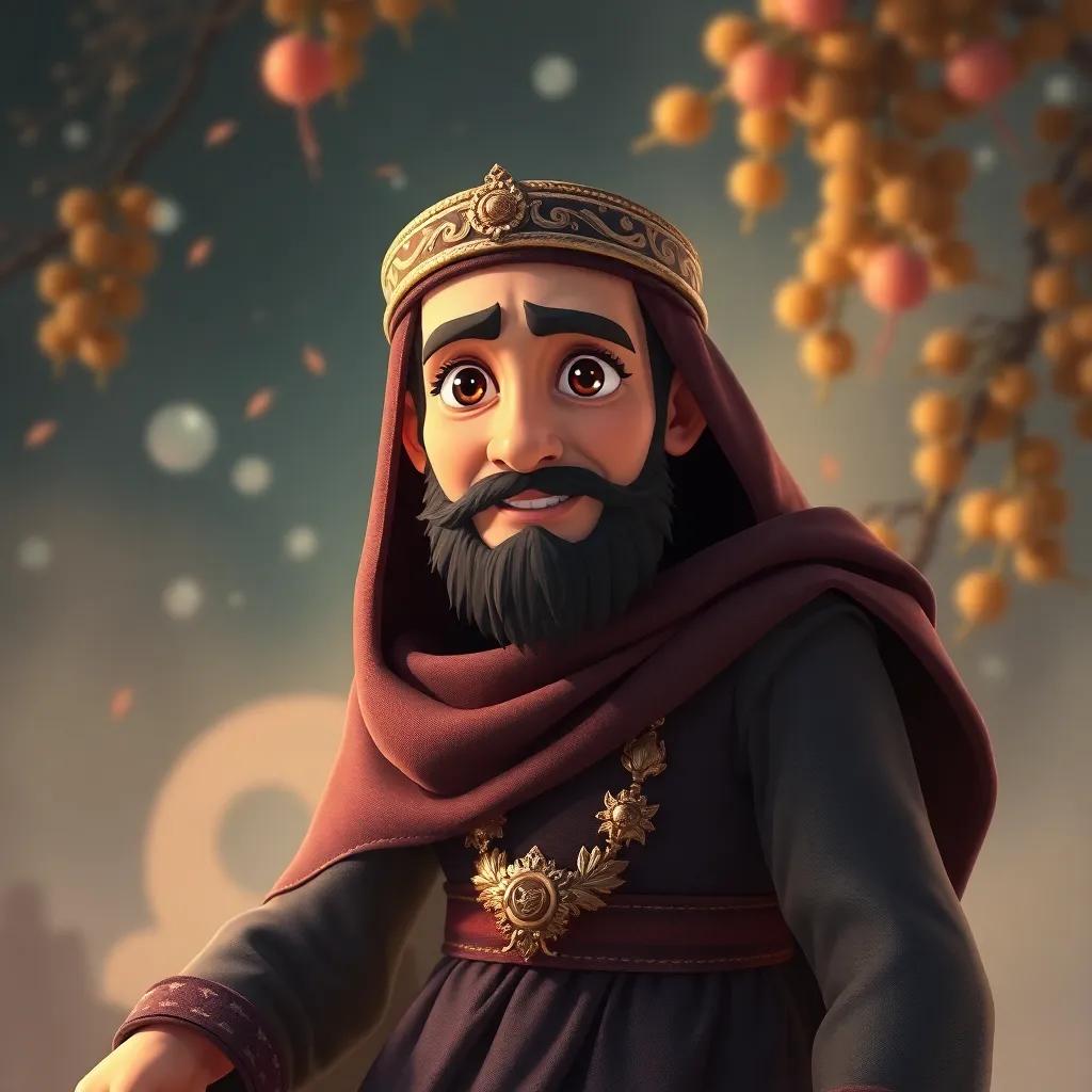 الأميرة ليلى مع شعبها بعد انتصارها، الجميع سعيد ويقف حولها في مملكة مزهرة، الألوان الزاهية والخلفية الطبيعية، لوحة فنية، أجواء مبهجة، عالية الجودة