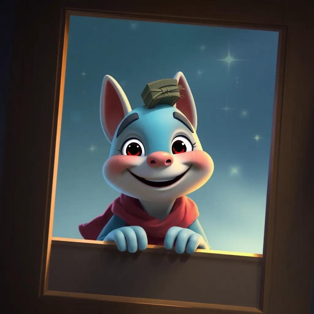 Louay smiling as he returns to the picture frame, a sparkle in his eyes from the memories of his adventure, heartwarming, colorful, nostalgic tone