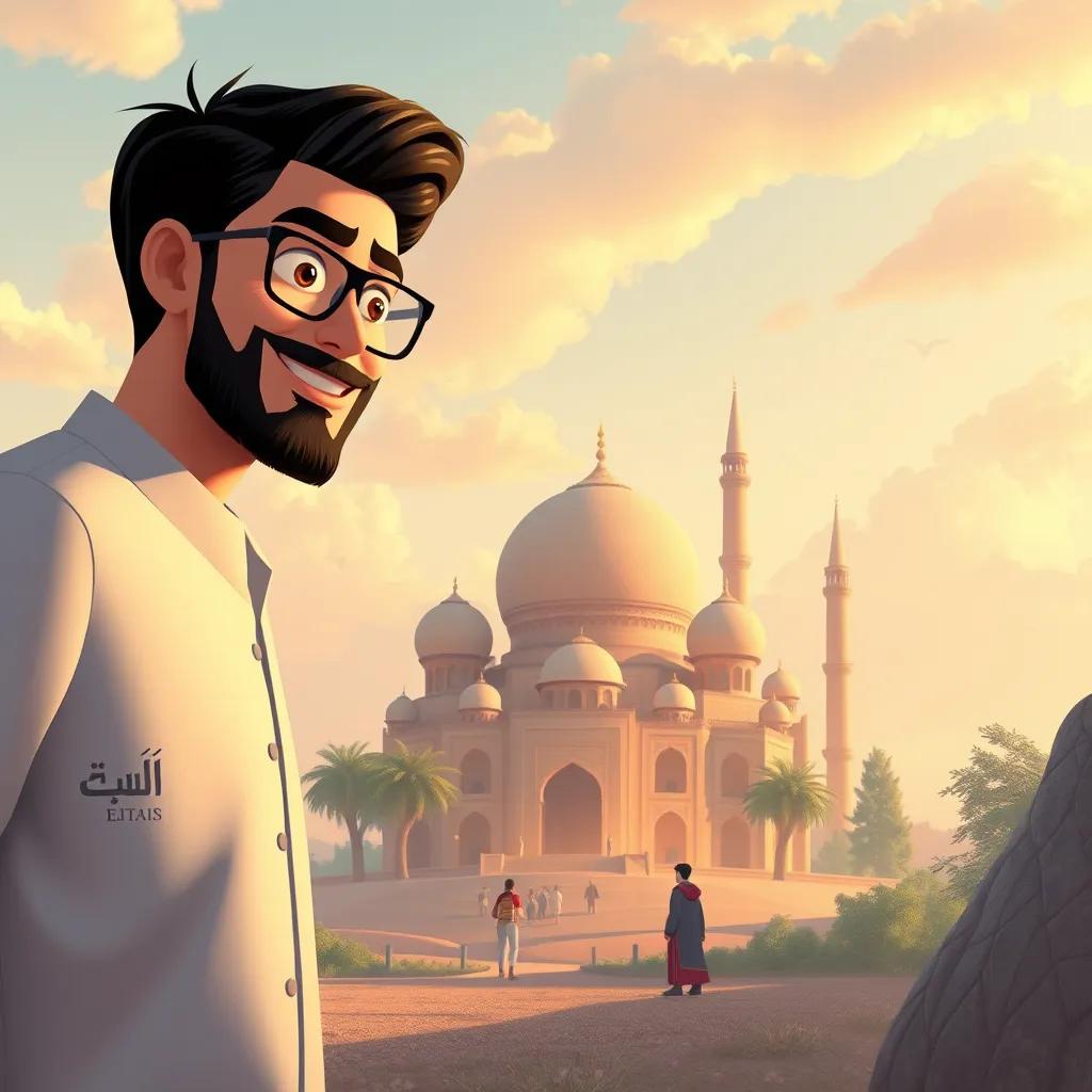 رهف، فتاة عربية، 9 سنوات، ترتدي فستانًا زهريًا، تزرع أزهارًا ملونة في الحديقة، بالخلفية أشجار وزهور، مشهد نابض بالحياة، ضوء مشمس، تفاصيل دقيقة