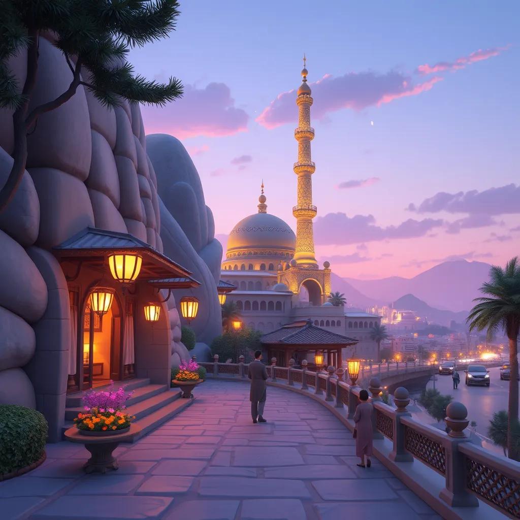 وطيف، صبي عربي، 8 سنوات، يرتدي تيشيرت أخضر وشورت، يجمع الماء لري الزهور، بجانب حديقة مليئة بالزهور، غابة صغيرة بالبعيد، مشهد مبهج، ألوان دافئة، تفاصيل واضحة