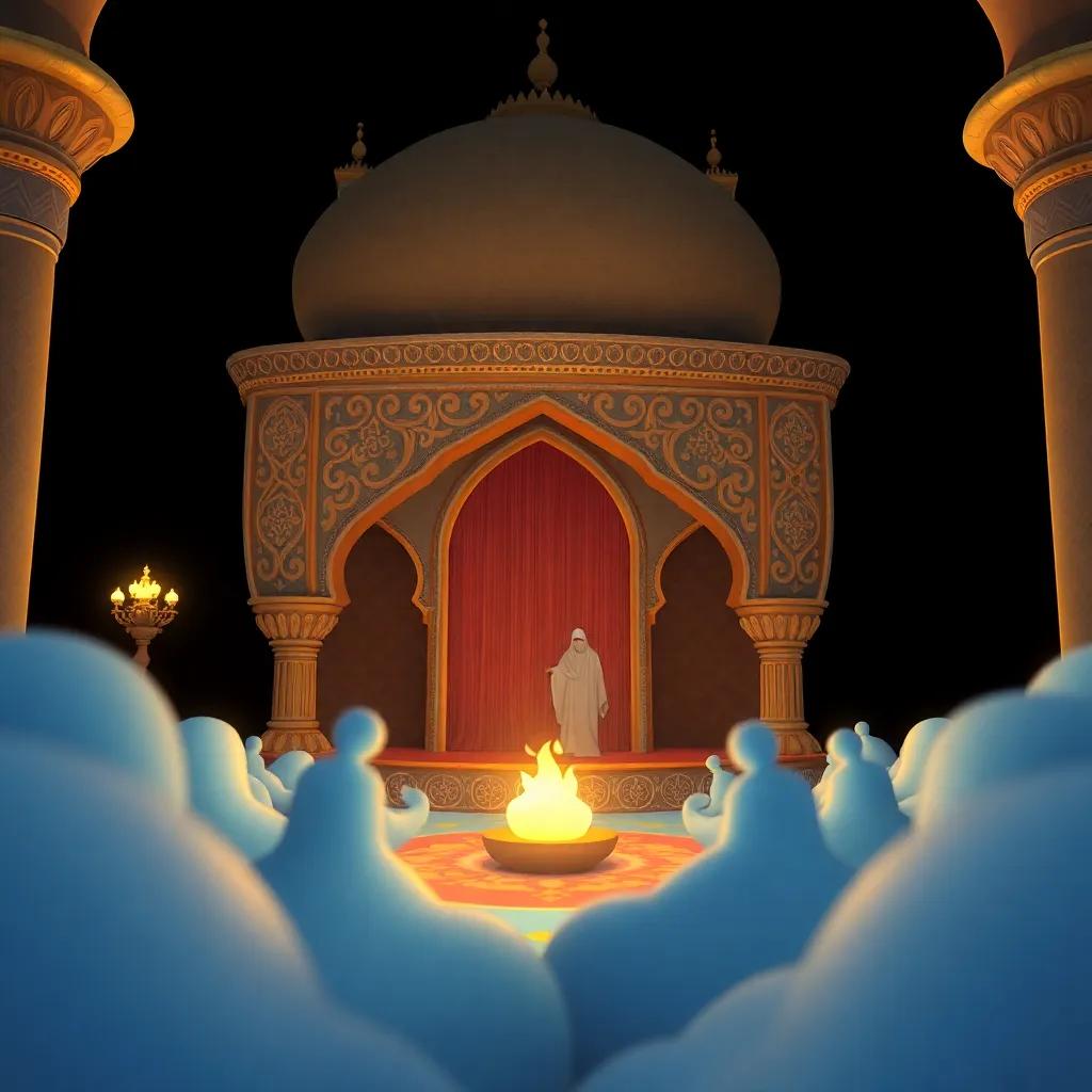 الأطفال في القرية يبتسمون ويشكرون الحكواتي بعد انتهاء القصة، يظهرون مشاعر السعادة والتعاون، خلفية ذات شجرة كبيرة والشمس تغرب بلطف، فن توضيحي، ألوان دافئة، جو مليء بالحماس والتفاؤل