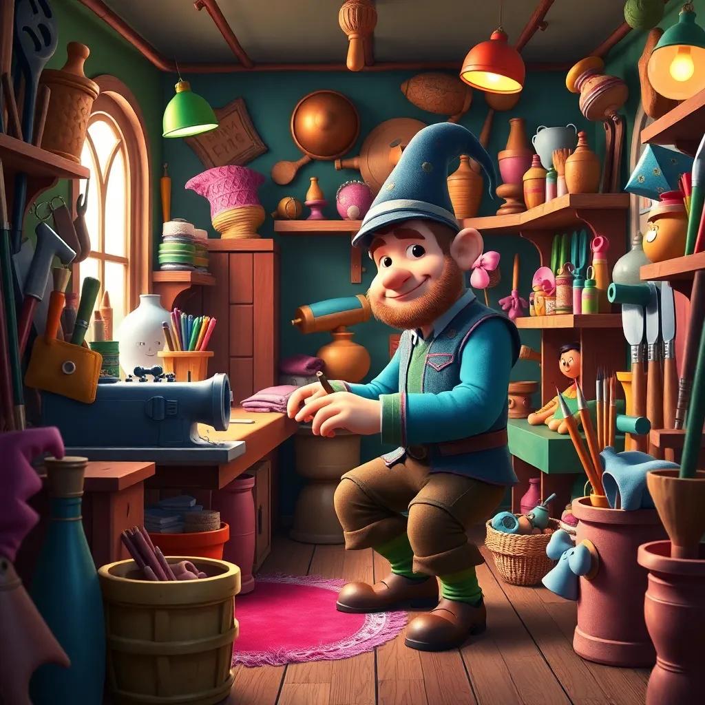 A creative concept where the tailor shops for magical items in a quirky store, surrounded by colorful tools, vibrant ambiance, imaginative style, detailed, bright colors, high quality