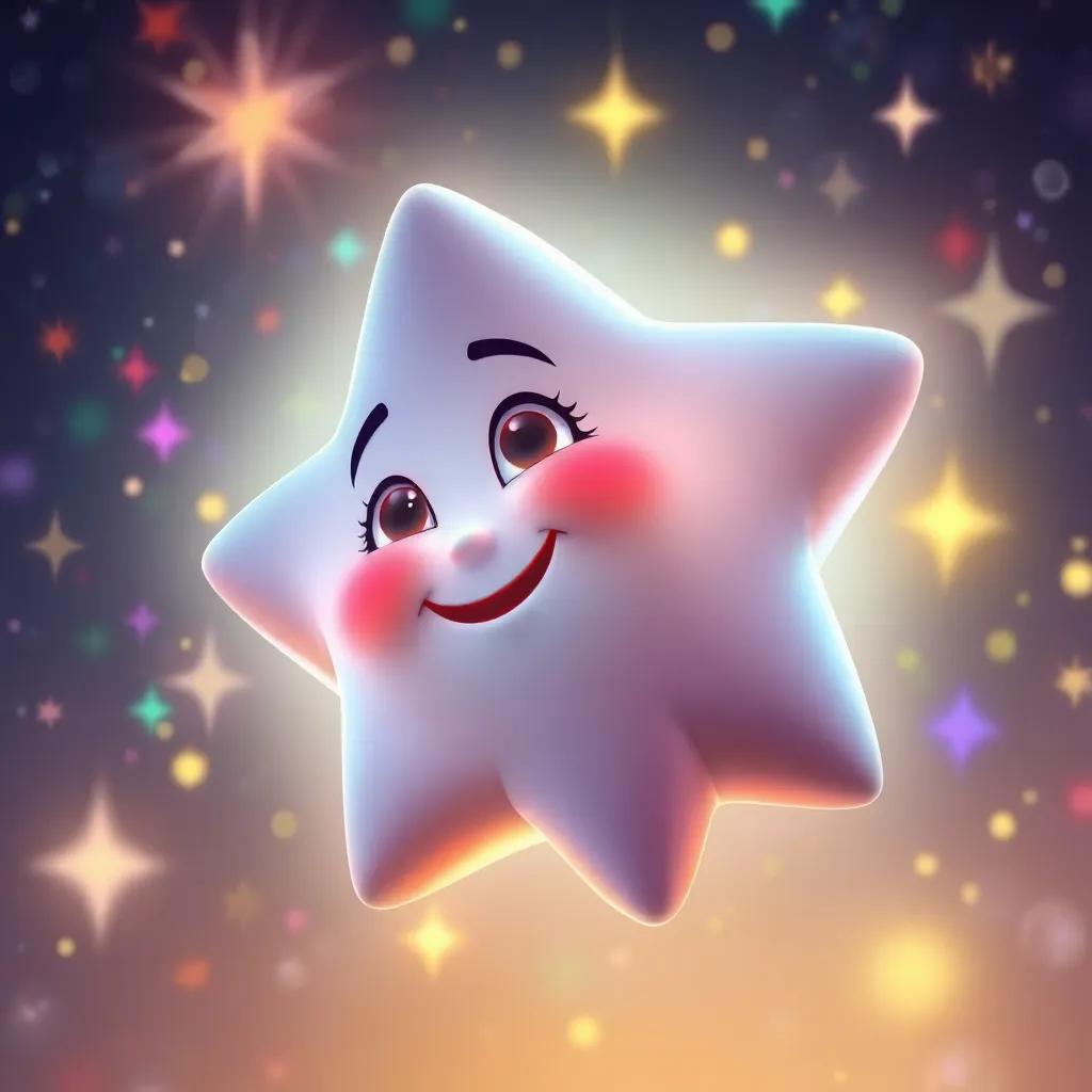 A bright star named Zahra, smiling at Walid, surrounded by colorful twinkling lights, with a soft glow and a happy face, representing joy and wisdom, digital painting, vibrant colors, uplifting