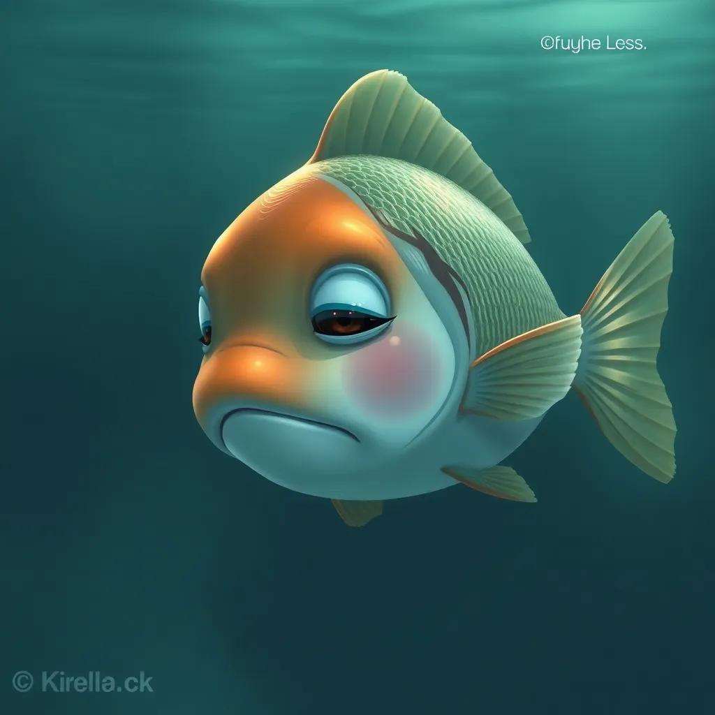 The beautiful fish, with tears in her eyes, surrounded by empty water, deep in thought and regret, illustrating the theme of loneliness, digital painting, muted colors, reflective atmosphere, high quality