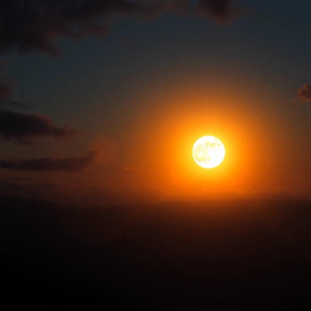 The sun and moon merging their lights, creating a beautiful twilight scene, with bright and dark colors mixing, enchanting view, fantasy art, high definition