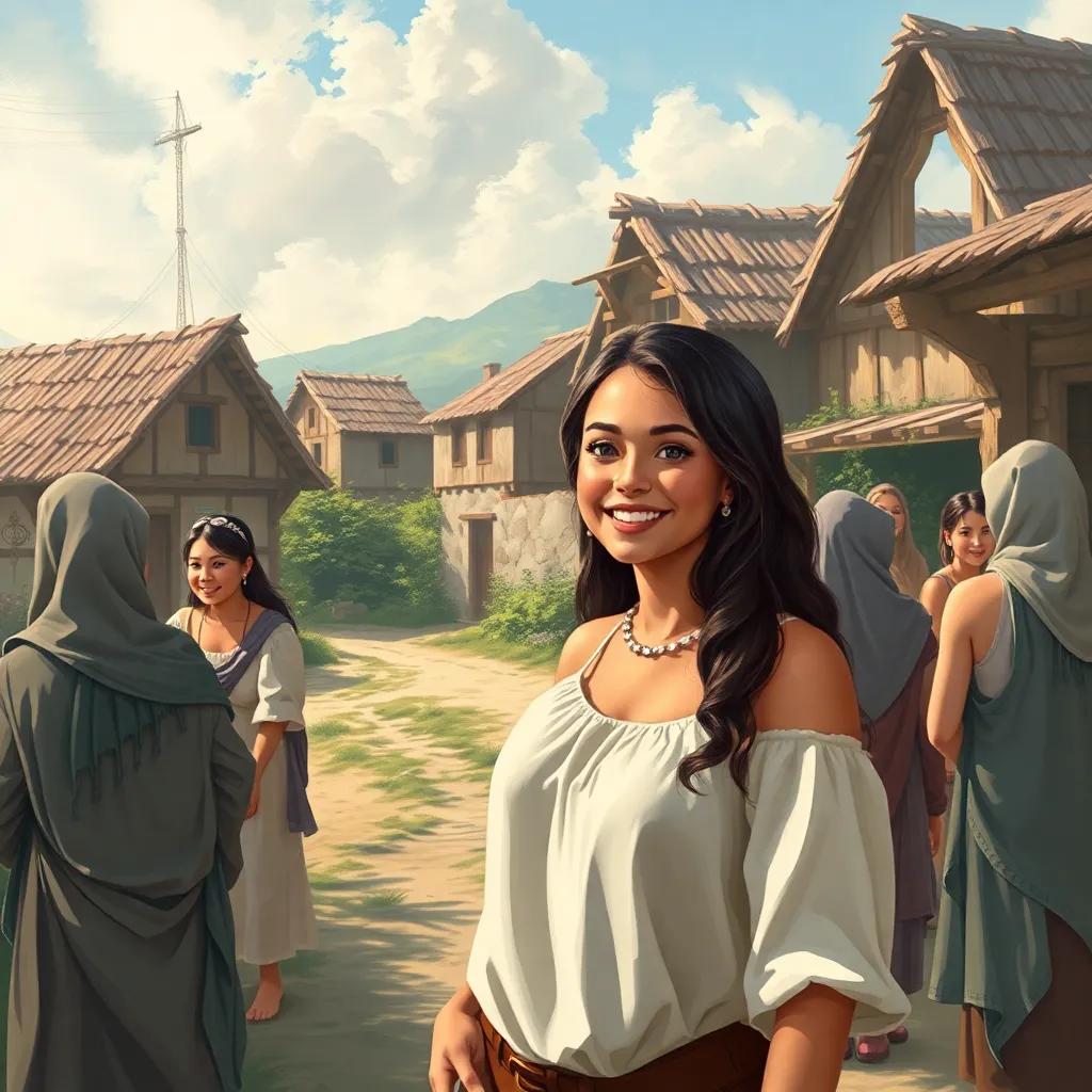 صبي قد بدأ حياة جديدة، smiling at new people in a small village, wearing simple clothes, inviting warmth of a new beginning, digital art, cheerful colors, hopeful atmosphere, high quality
