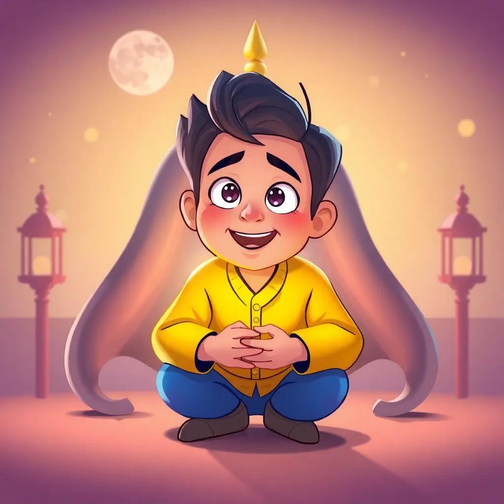 سامي يشكر جيمي ويعود إلى الدمية، بجانبه هناك ظاهرة سحرية تعكس قوته الداخلية، أسلوب دافئ، جودة عالية، تأثير حالم، أجواء سحرية