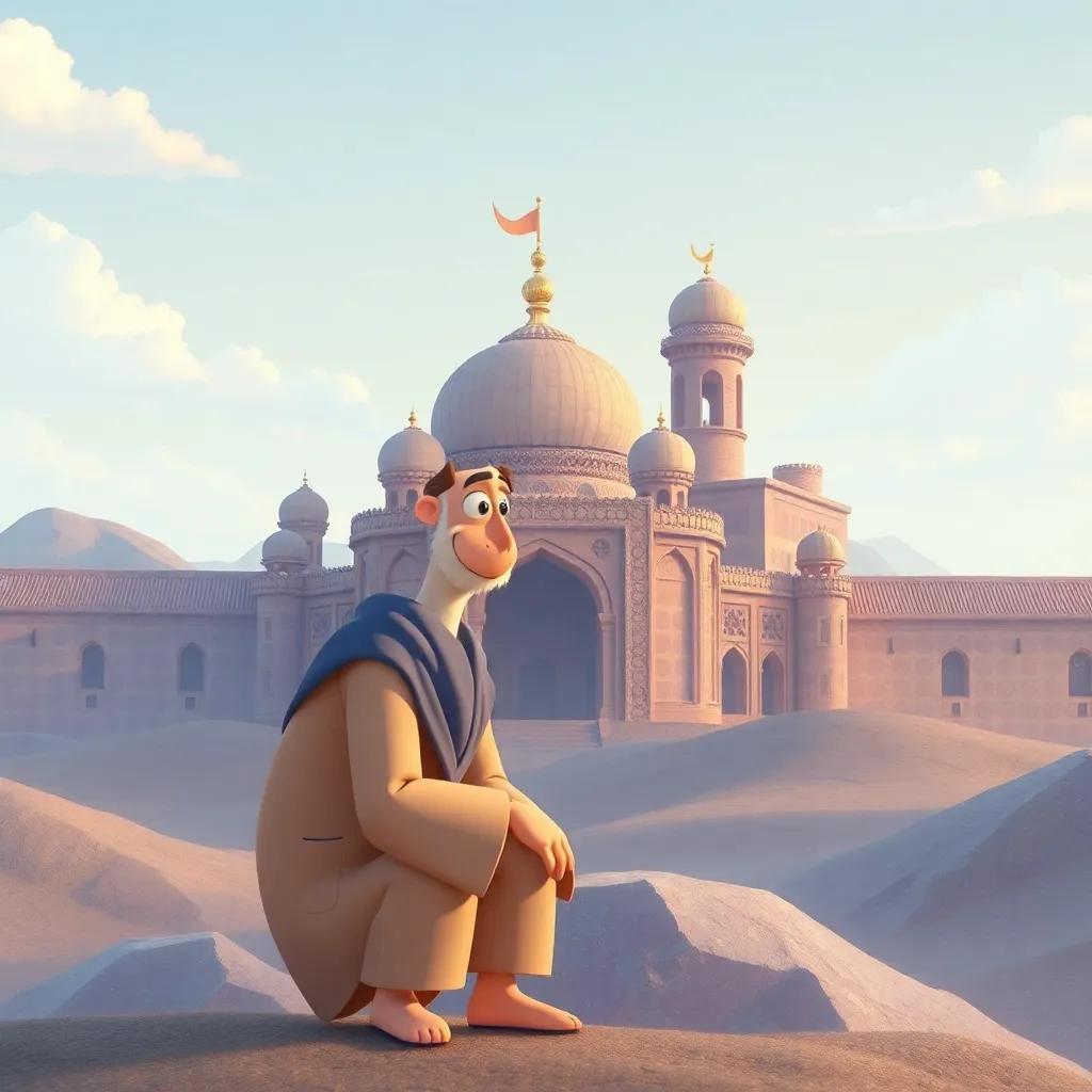 شخص شاب عربي، سامي، يحمل كتابًا في مكتبة، محاط بالكتب الملونة، يشعر بالسعادة والإلهام، الرسم الرقمي، ألوان دافئة، جو محفز، جودة عالية