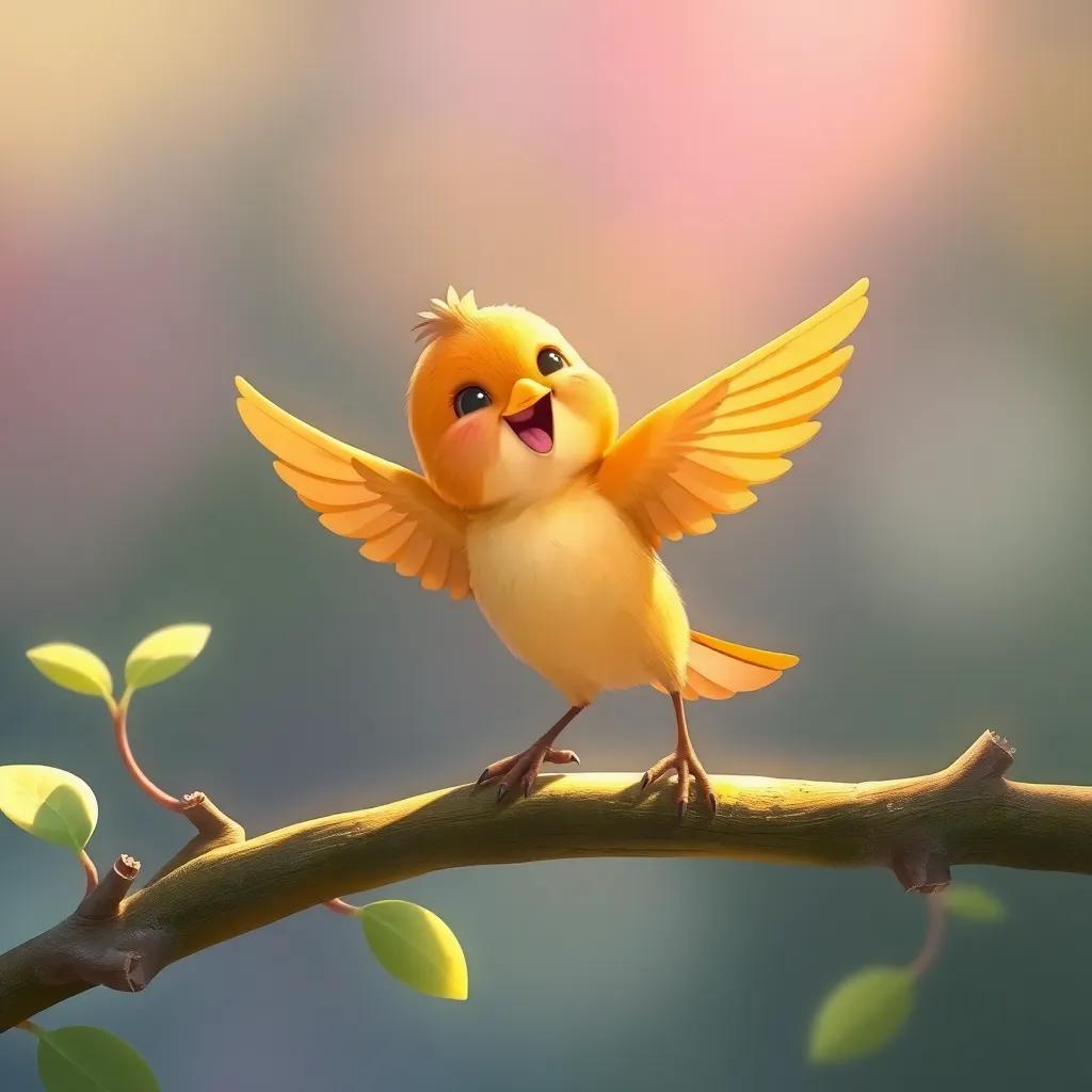 The little bird celebrating its successful flight, happily landing back on the branch with its mother waiting, a heartwarming reunion, illustration, soft light, joyful colors, high quality