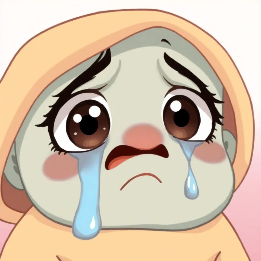 سمور, crying with big eyes, conveying distress without trash around, comic illustration, soft colors, expressive features