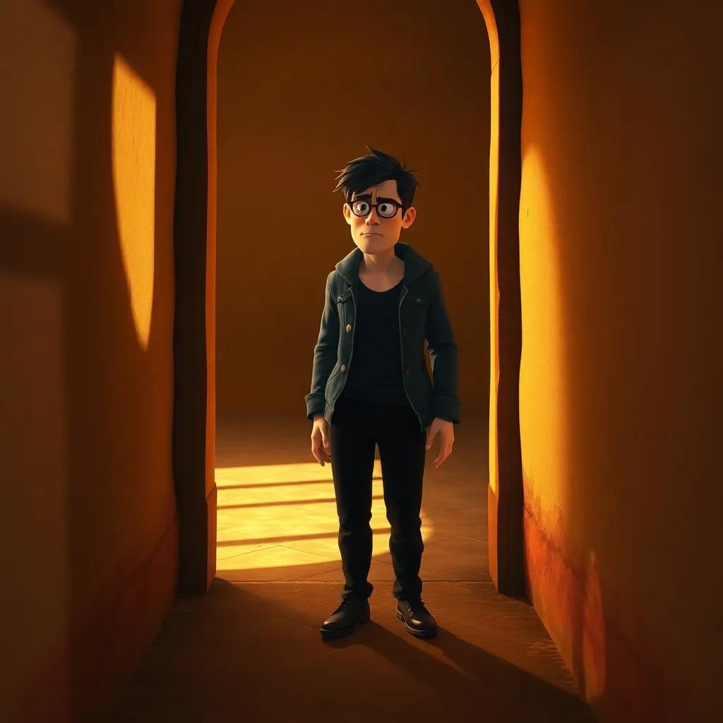 A mysterious stranger entering المدينة الفاضلة with negative thoughts, looking confused as he observes the joy around him, light shadows, an intriguing atmosphere, high quality