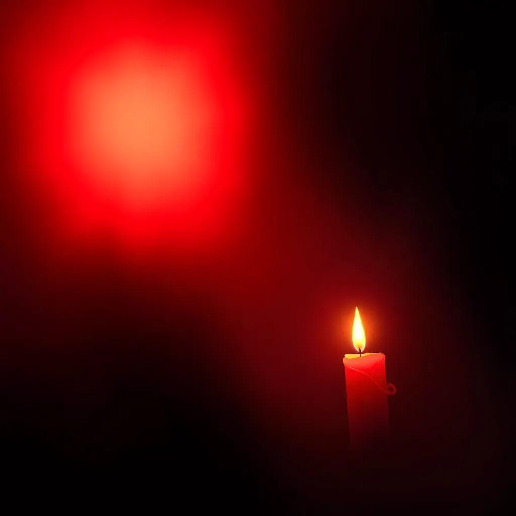 A strong and encouraging red spot, glowing like a candle in the dark, sharing stories of bravery, digital art, dynamic, warm colors, inspiring
