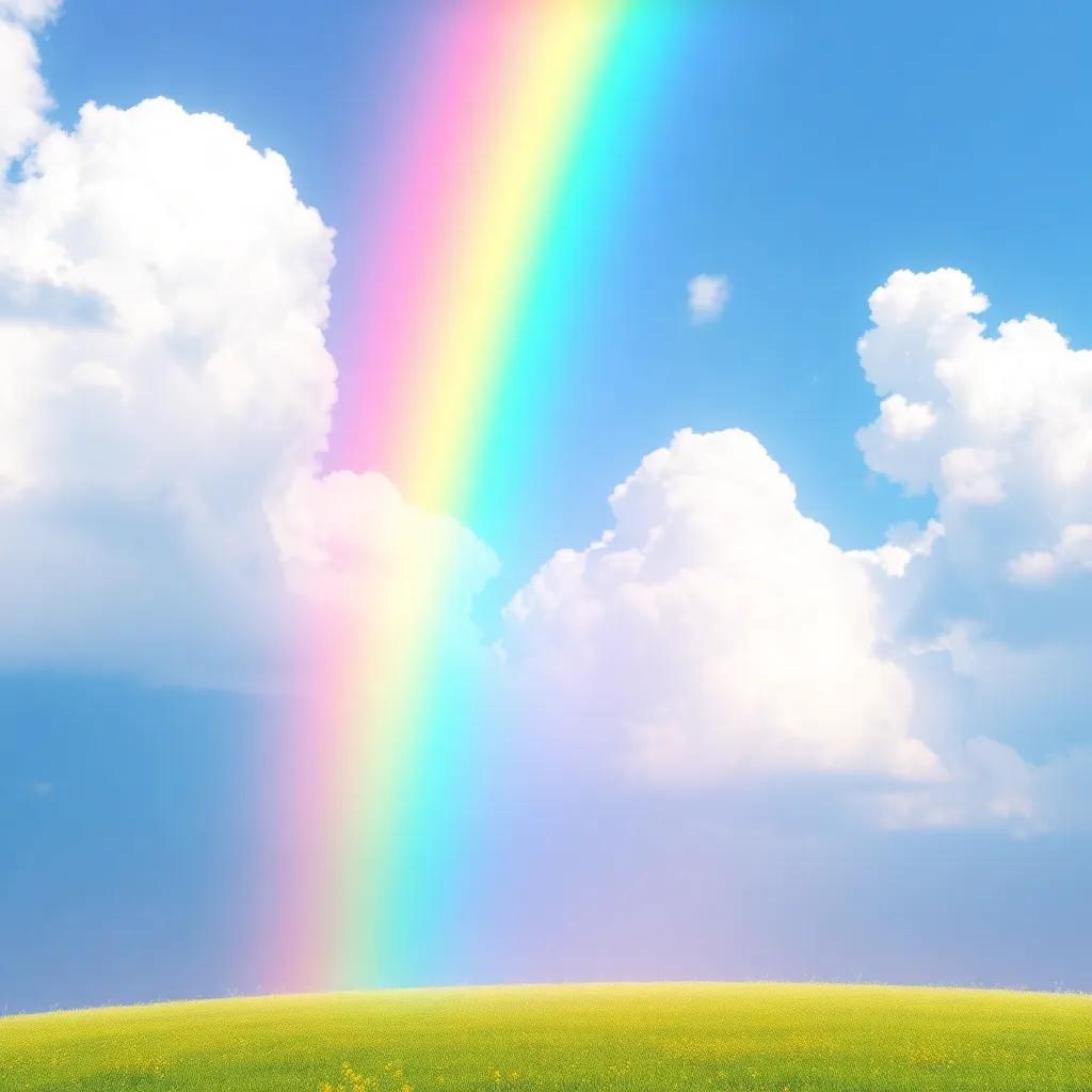 A vibrant rainbow appearing, connecting all colors, creating a magical moment shimmering in the sky, digital art, bright, vivid colors, enchanting