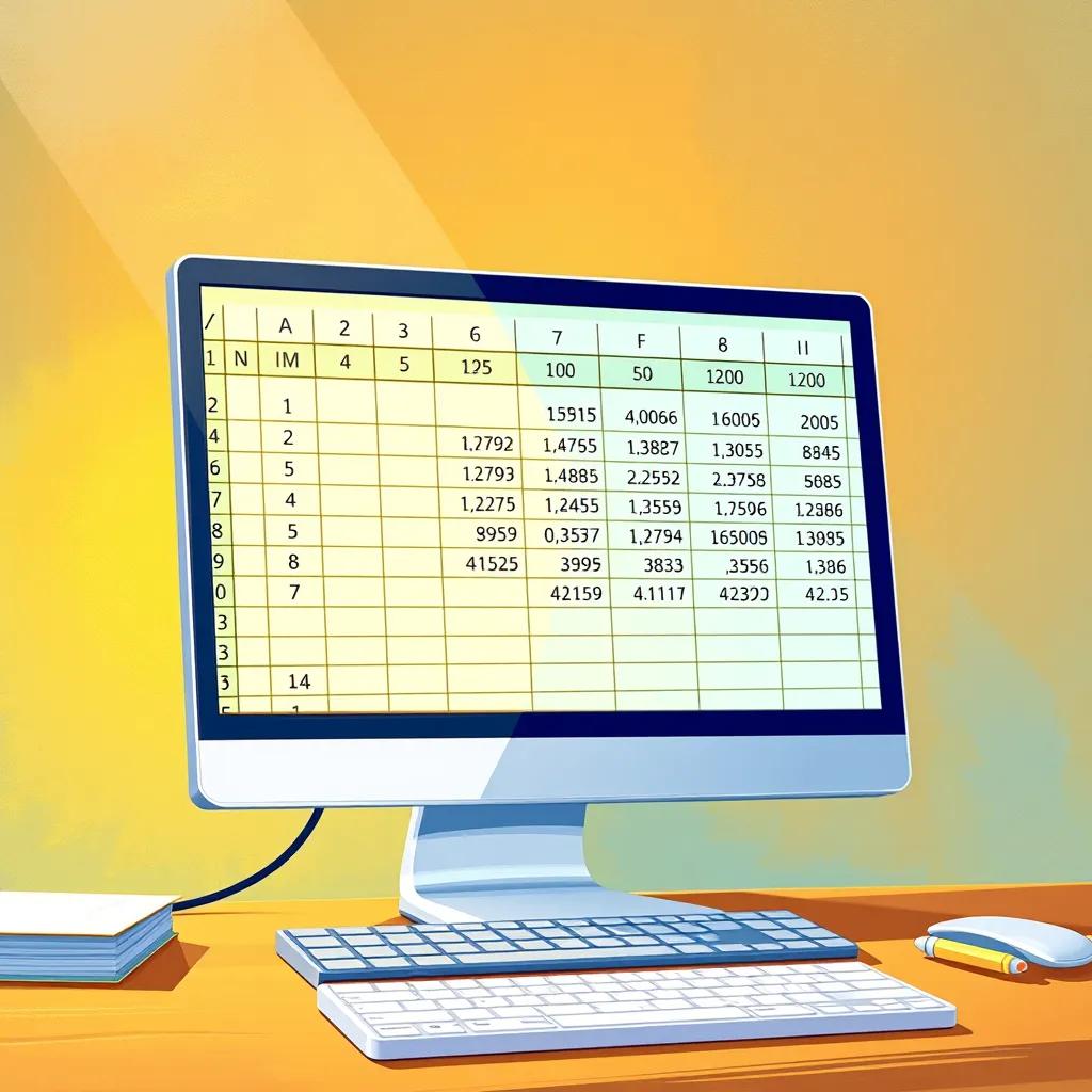 A colorful Excel spreadsheet open on a computer screen, displaying numbers and formulas with a vibrant background, digital art, bright colors, inviting atmosphere, high quality