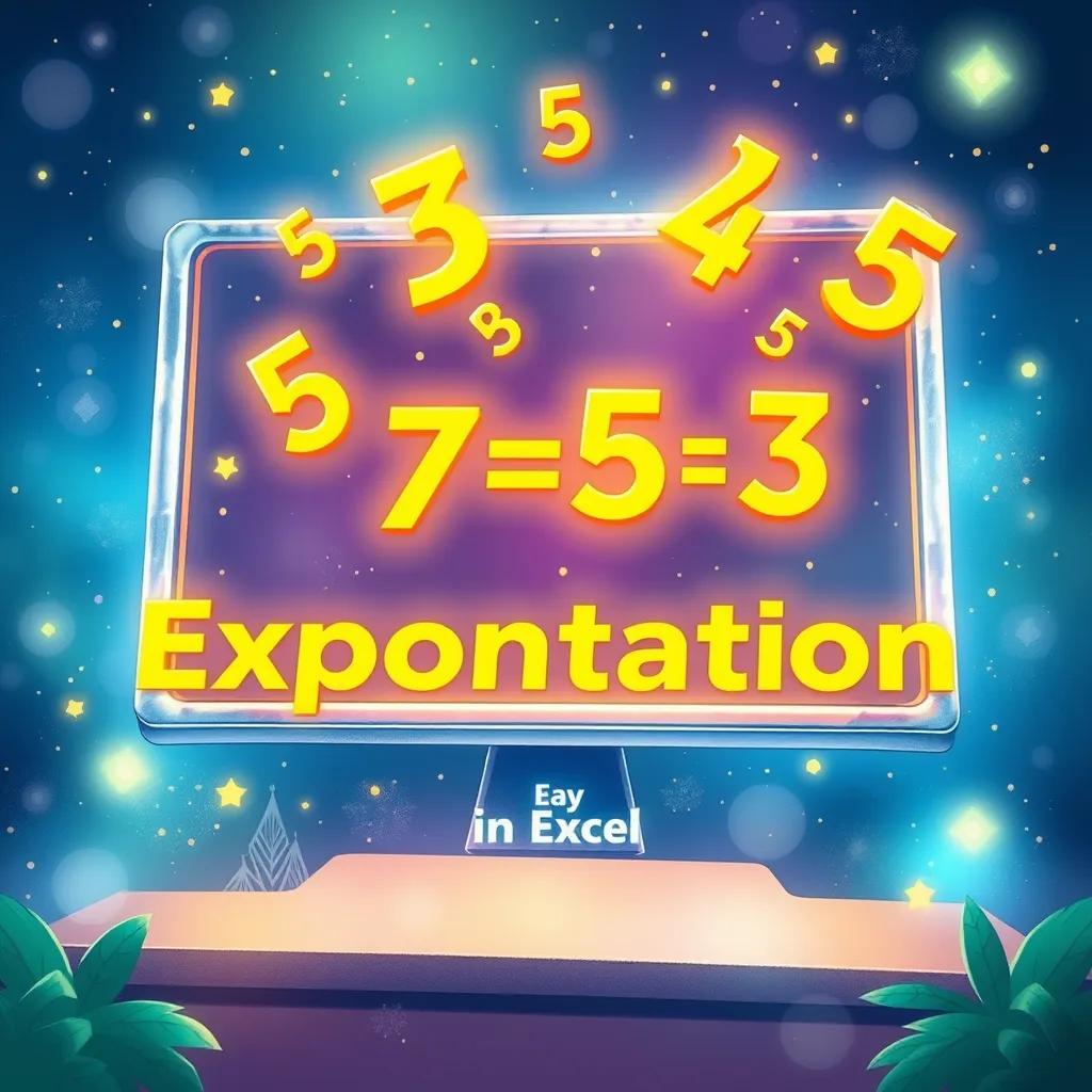 An image of a digital display showcasing exponentiation in Excel, with animated numbers flying upwards, bright colors, magical ambiance, child-friendly, high quality