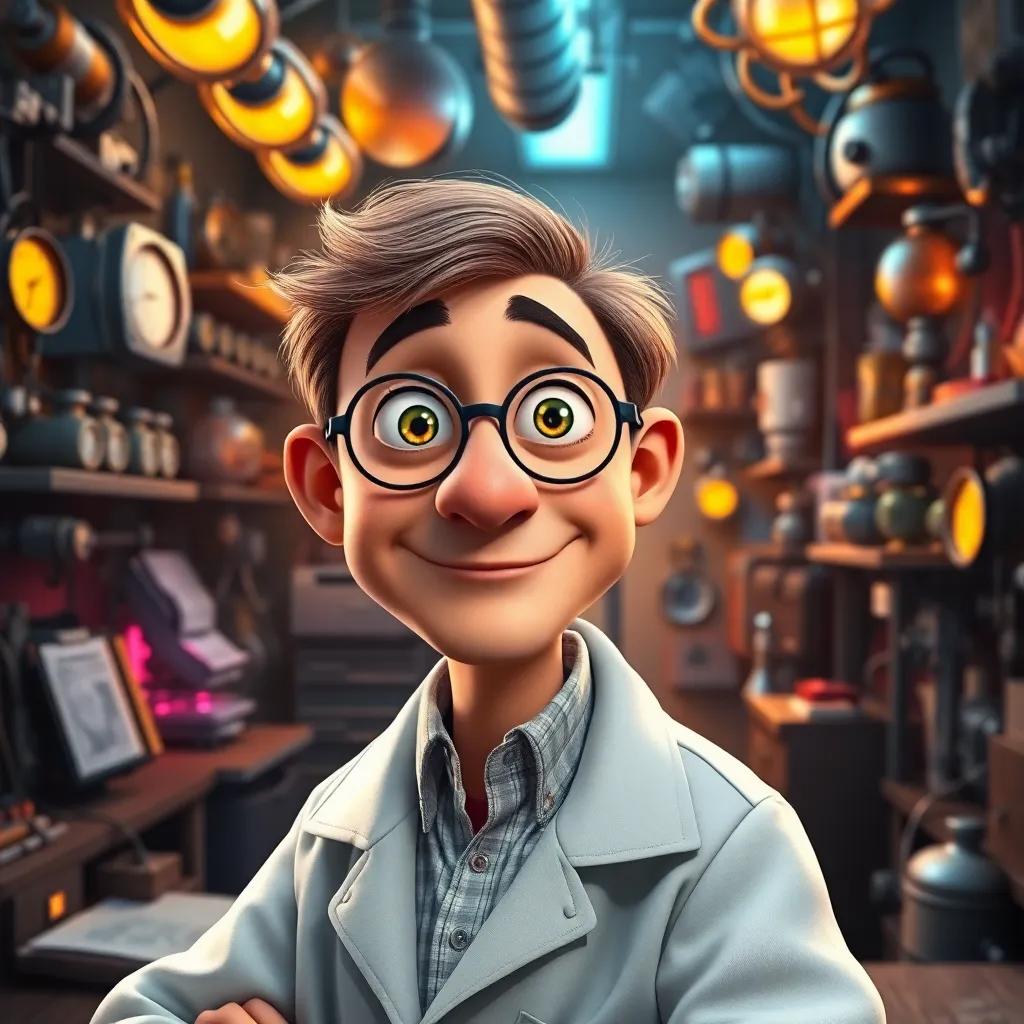 A genius engineer named John, a middle-aged Caucasian man with short brown hair, wearing a white lab coat and glasses, working in a secret laboratory filled with gadgets and blueprints, digital art, vibrant colors, focused atmosphere, high quality