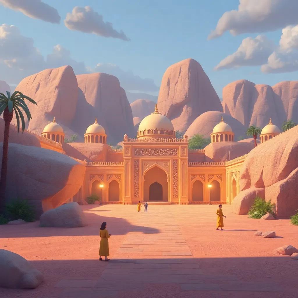 حاتم الطائي، رجل عربي، شجاع يتحدث مع الضيف، يقدم له سيفه القديم، في الخلفية ترى الجبال والغابات، فن رقمي، دافئ ومشوق، جودة عالية