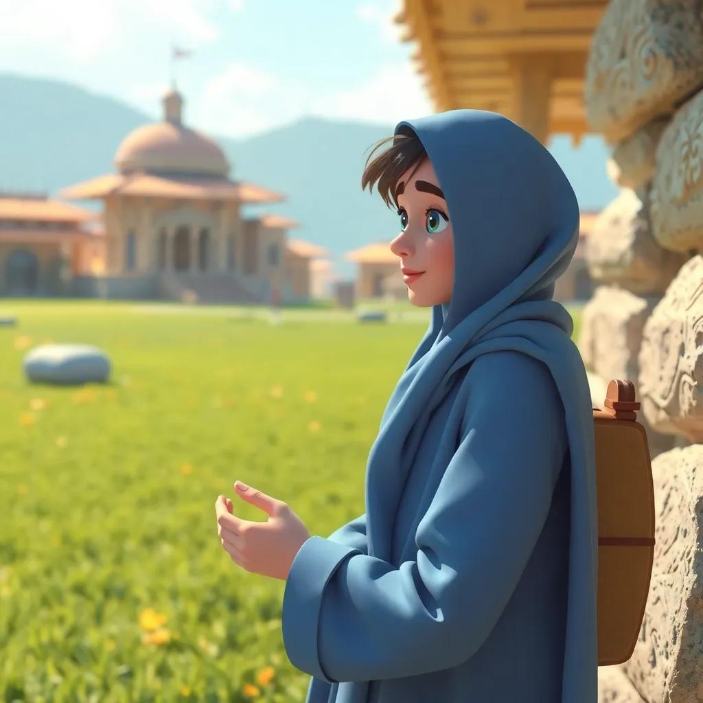 سامي وليلى يعملان معًا لرسم الكائنات السحرية، ليلى طفلة بشعر طويل ومجعد، ترتدي فستانًا ملونًا، يجلسان على العشب في الحديقة، محاطين بالألوان والأشجار، التركيز على الإبداع