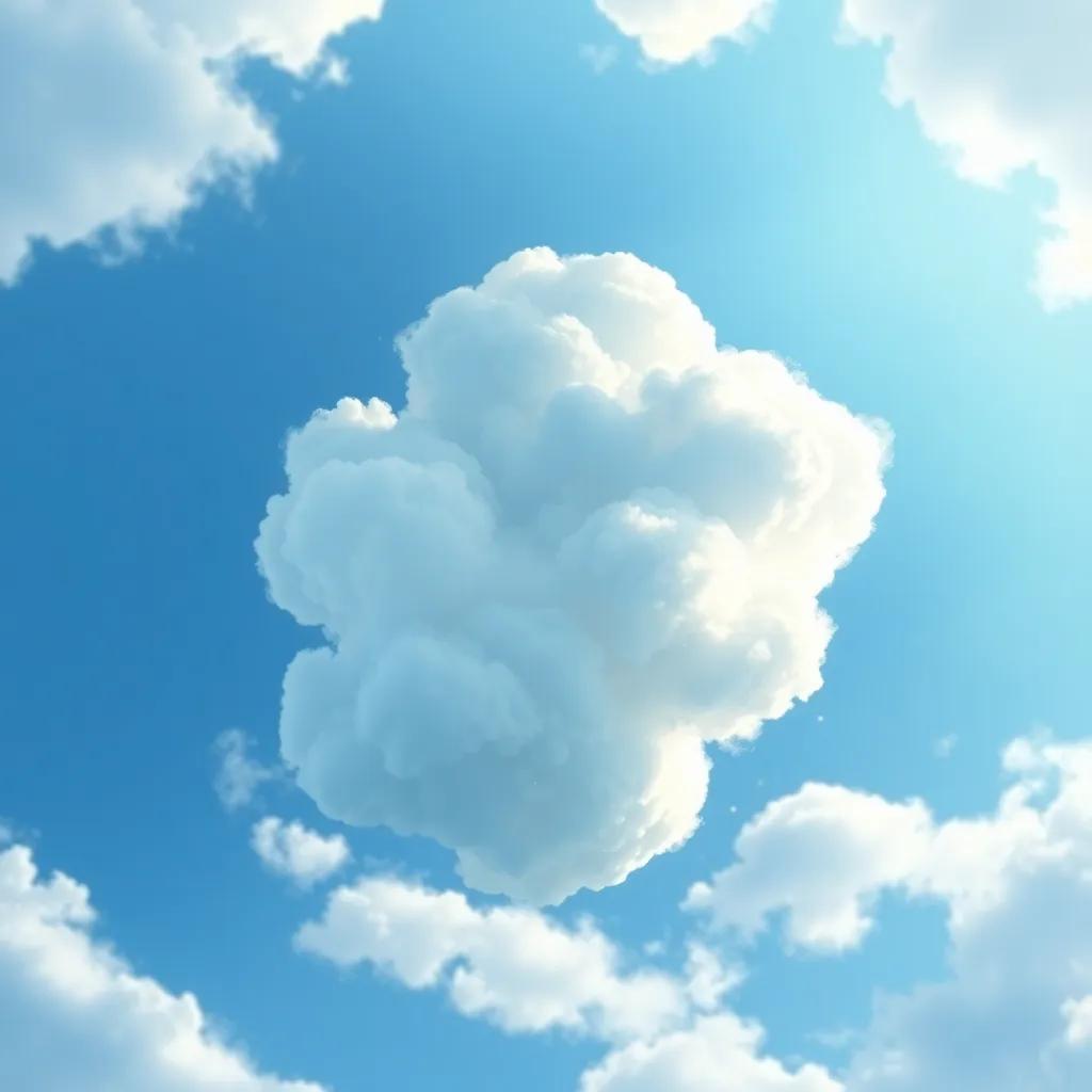 A magical cloud in the sky, changing shapes, surrounded by a bright blue atmosphere, illustration, dreamlike, colorful, whimsical, high quality