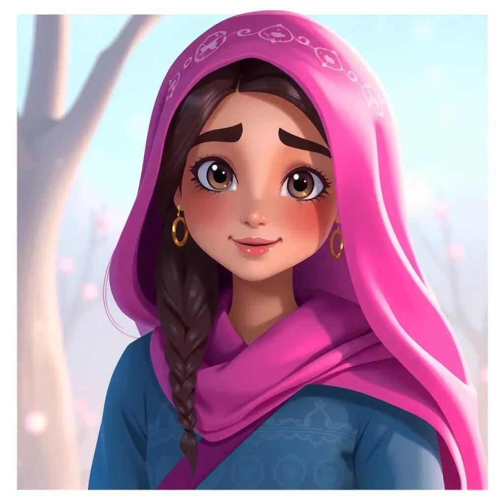 سارة، فتاة صغيرة بشعر أشقر، ترتدي تنورة وردية, تتخيل نجوم تحكي عن الشجاعة, خلفية سماء ليلية بها نجوم تلألأ, تصميم مبهر, ألوان مشرقة, جودة عالية