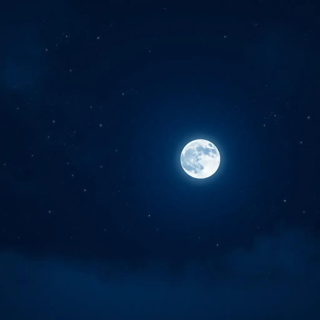 A beautiful full moon lighting up the night sky, surrounded by twinkling stars, serene atmosphere, digital art, calming colors, high quality