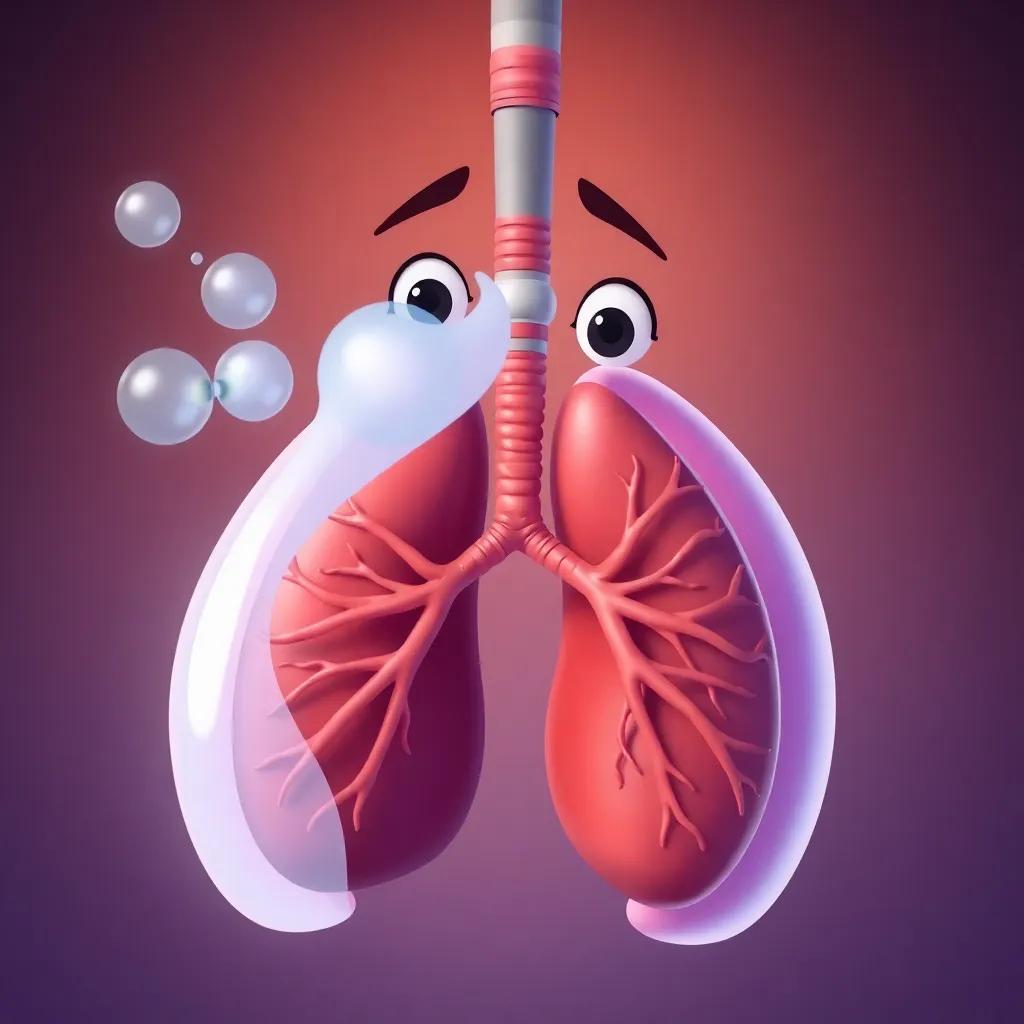 The respiratory system with CO2 waste, looking a bit confused, cartoon style, whimsical atmosphere, bright colors, high quality