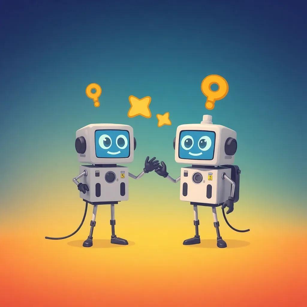 The two systems working together, with animated teamwork vibes, cartoon style, colorful background, cheerful and engaging, high quality