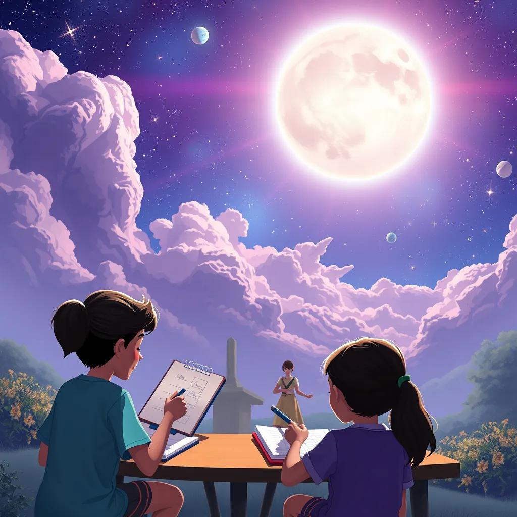 A beautiful representation of Venus, shining brightly, with children sketching in their notebooks, soft colors, lively atmosphere, educational, high quality