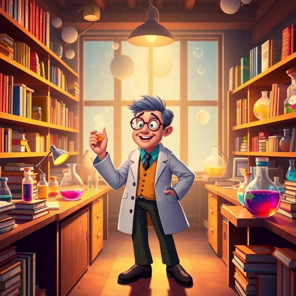A beautiful illustration of Alfred's impact on science, with books and labs filled with colorful experiments, positive energy, and inspiration evident, warm colors, engaging atmosphere, high quality