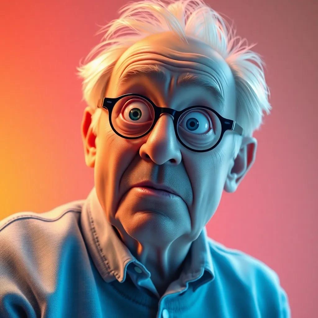 Alfred Werner's amazed expression as he discovers the unique shapes of metals and their corresponding ligands, bright background, awe-inspiring vibes, digital painting, vibrant shades