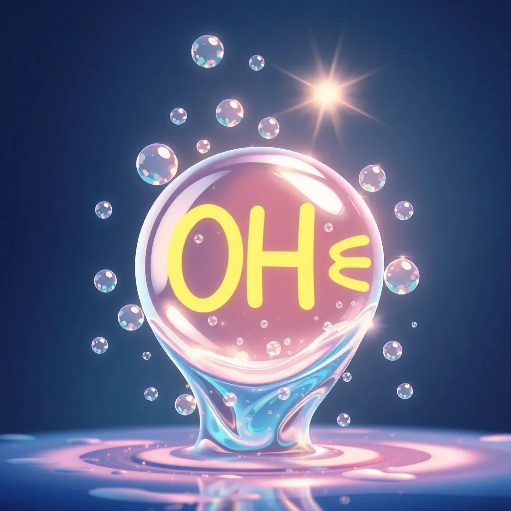 Zourqa with sparkling bubbles named Hydroxide Ions (OH⁻) rising when dissolved in water, making it slippery like soap, vibrant digital illustration, cheerful, inviting, child-friendly
