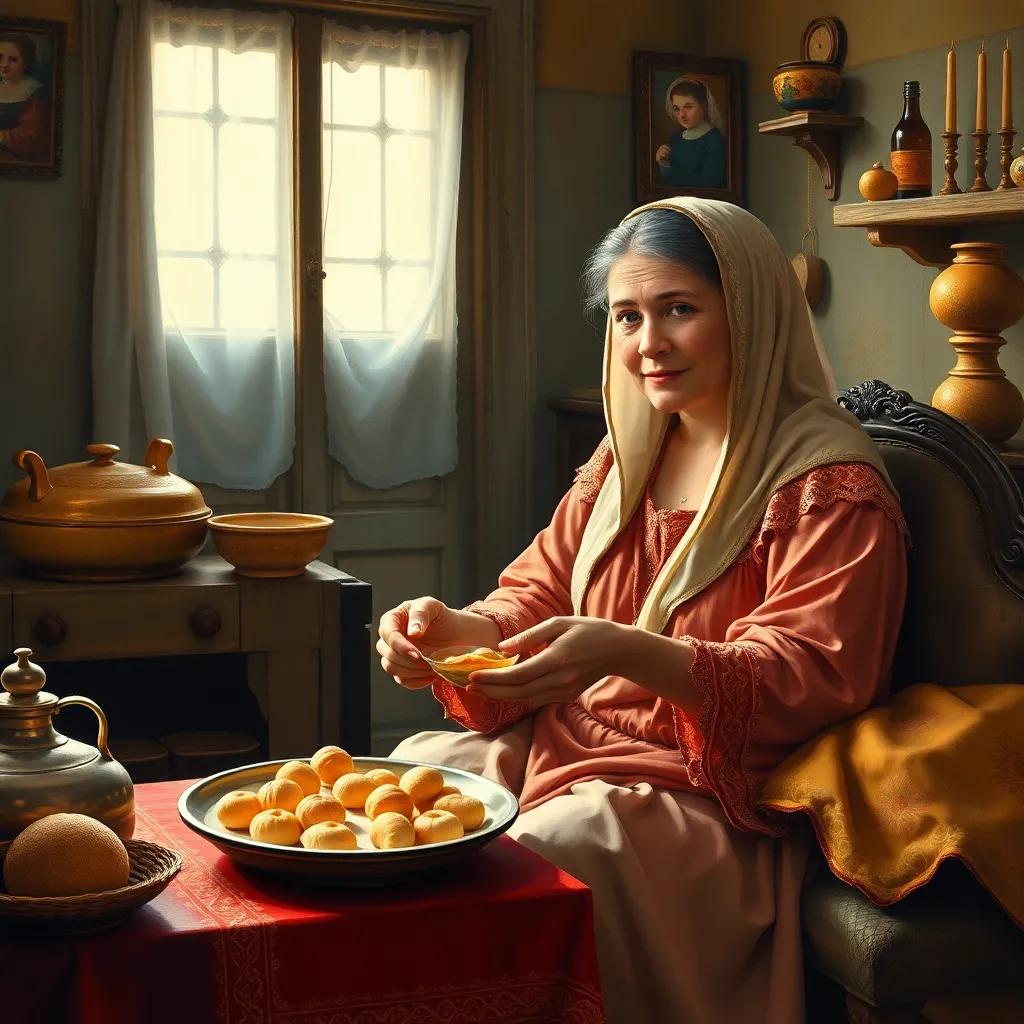 A caring mother sitting with her daughter, Rima, in a small humble home, cooking sweets, warm colors, loving atmosphere, high quality