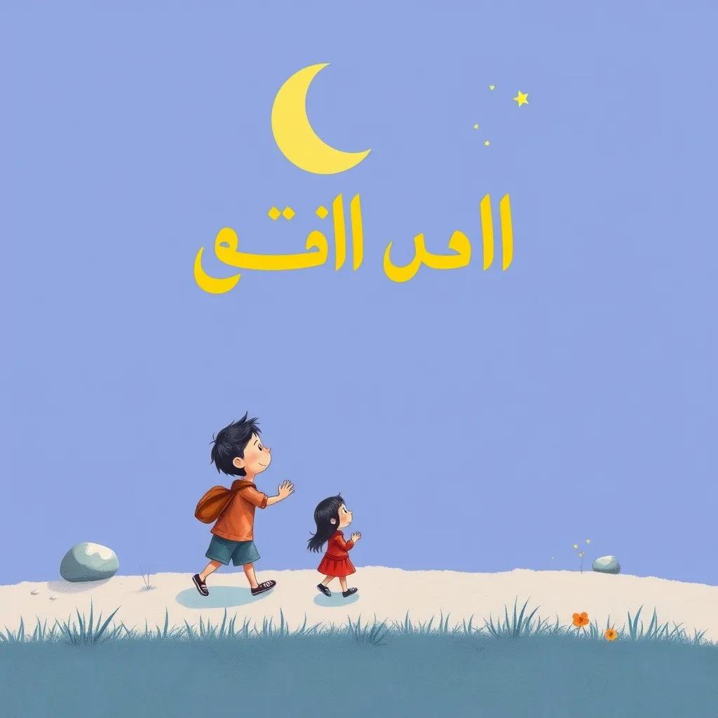 علي، ولد عربي صغير، مع شعر بني قصير، يرتدي قميصًا أصفر وشورت أزرق، يبتسم ويعبر عن حبه للصلاة بعد أن تعلم الكثير من جده، في جو مبهج ملئ بالألوان، رسم نابض بالحياة، جودة عالية