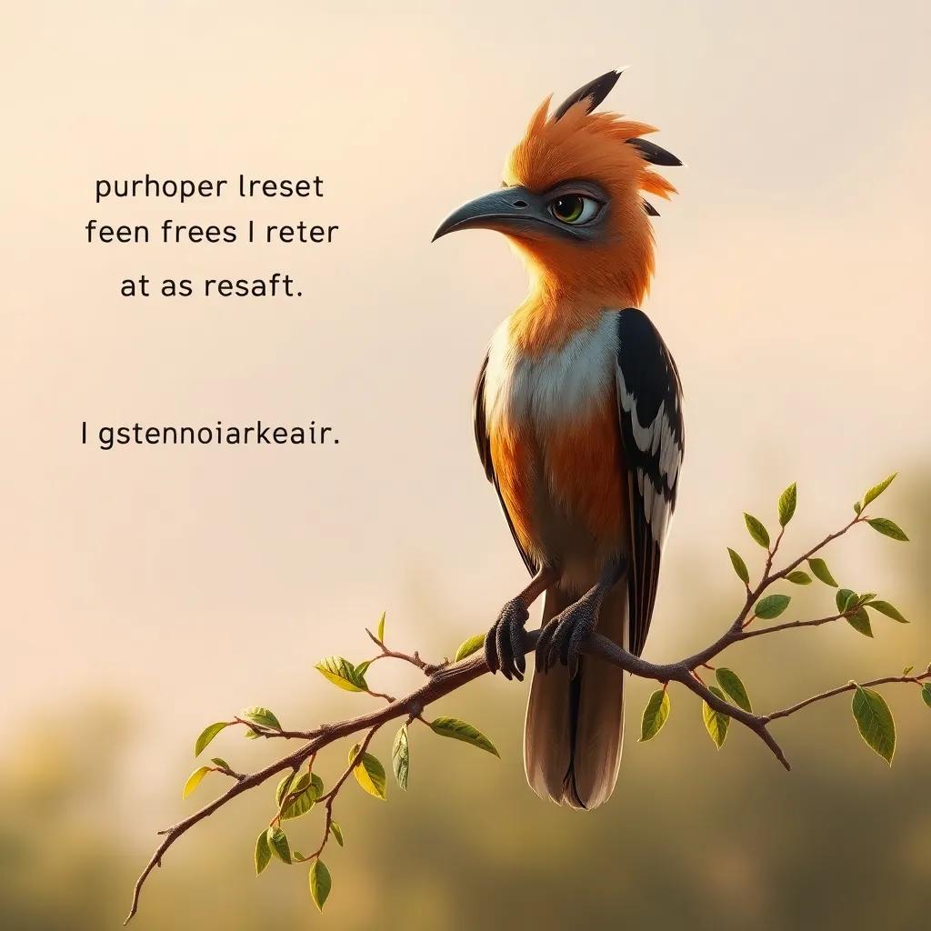 A sad hoopoe perched on a small tree branch with a worried expression, pointing at people damaging the nature reserve, dramatic light, concerned atmosphere, high quality