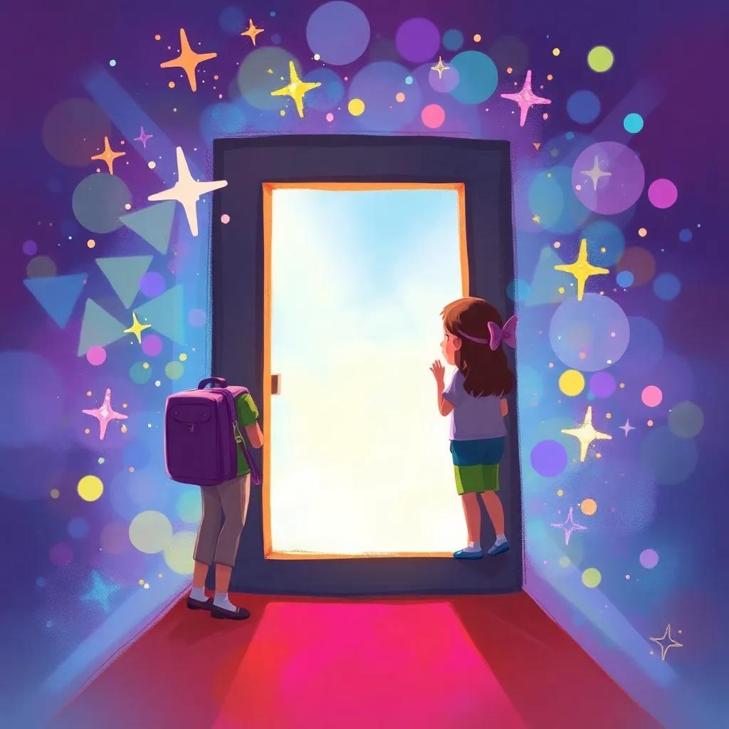 A disappearing visitor looking surprised as they fade from view, surrounded by colorful sparkles, magical essence, digital painting, vibrant, high quality