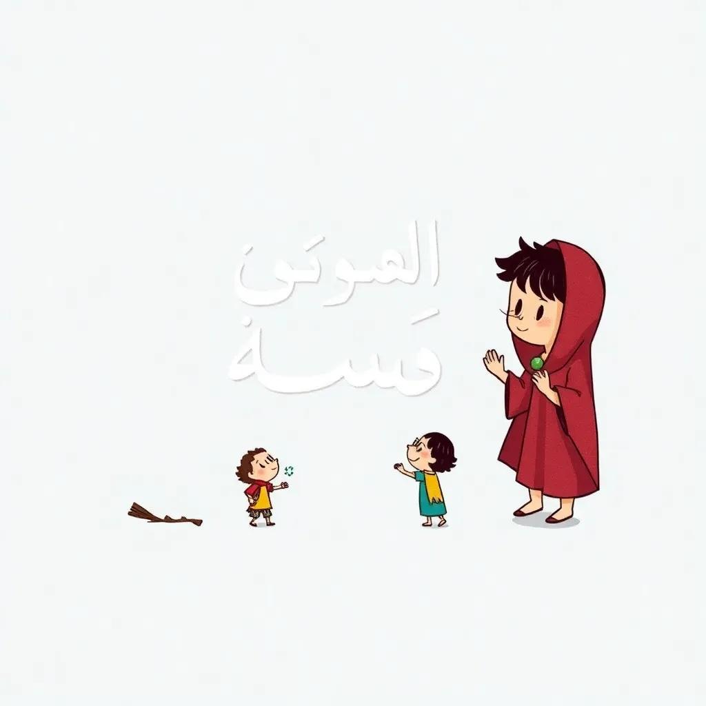 سوبر مان، مبتسم، يقدم لباس بطل فائق لفايصل، الحديقة مملوءة بالألوان، تعبيرات وجوه سعيدة، تصميم ألوان، مشهد إيجابي