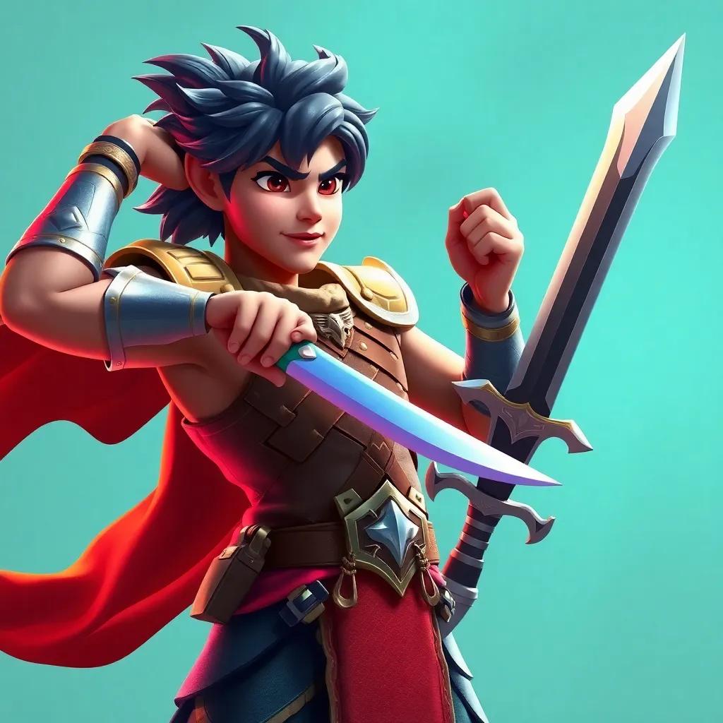 A powerful poet, Antara, striking a heroic pose with a sword and armor, narrating his stories of bravery, colorful details, highlighting his strength