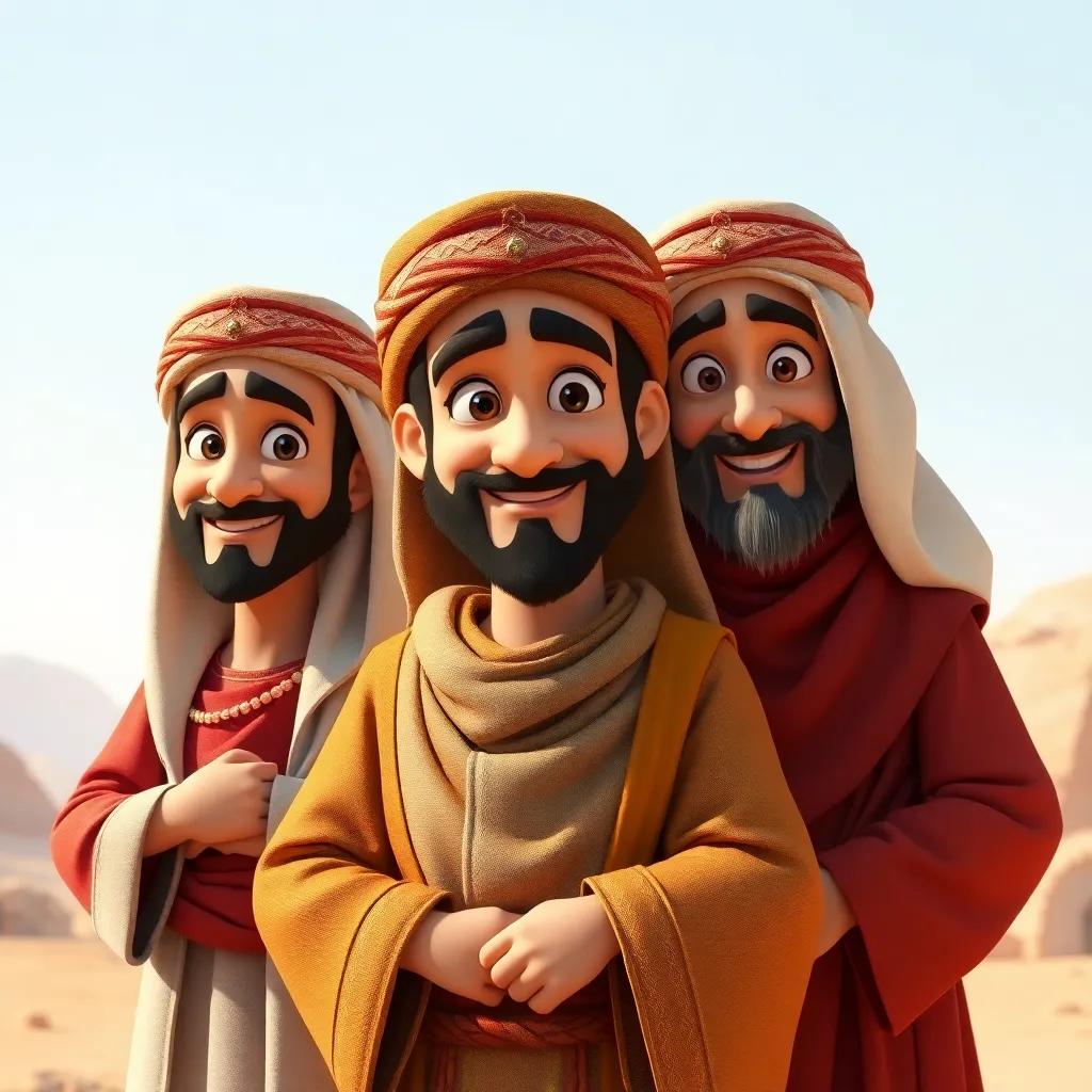 A historical representation of Arabic poets from ancient times, showcasing their traditional attire, rich cultural details, engaging, friendly mood