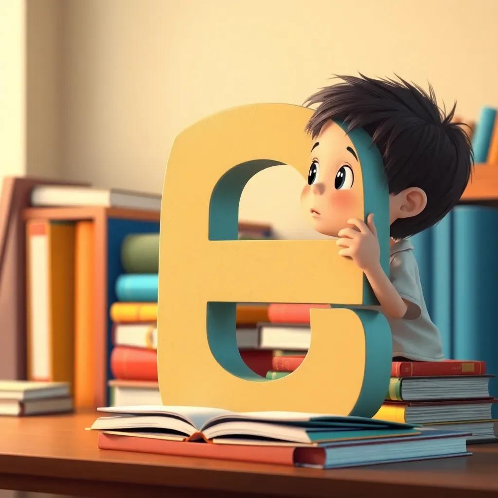 The serious letter 'لكن' standing in front of homework books, with kids balancing playtime and study, thinking deeply, illustration, warm colors, high quality, engaging scene