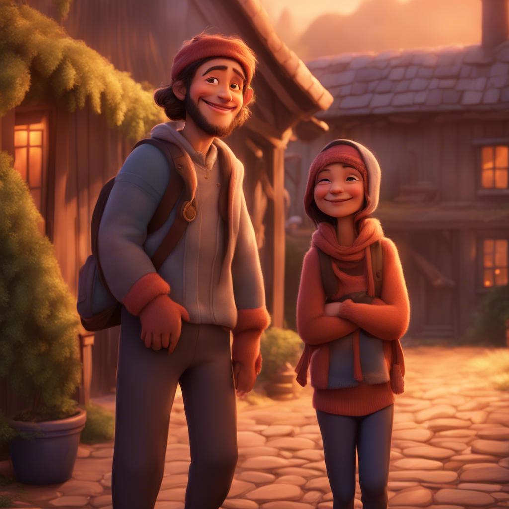 Sami and Antoucha arriving home exhausted but happy, their parents smiling at them, warm family environment, cozy setting, inviting and heartwarming atmosphere