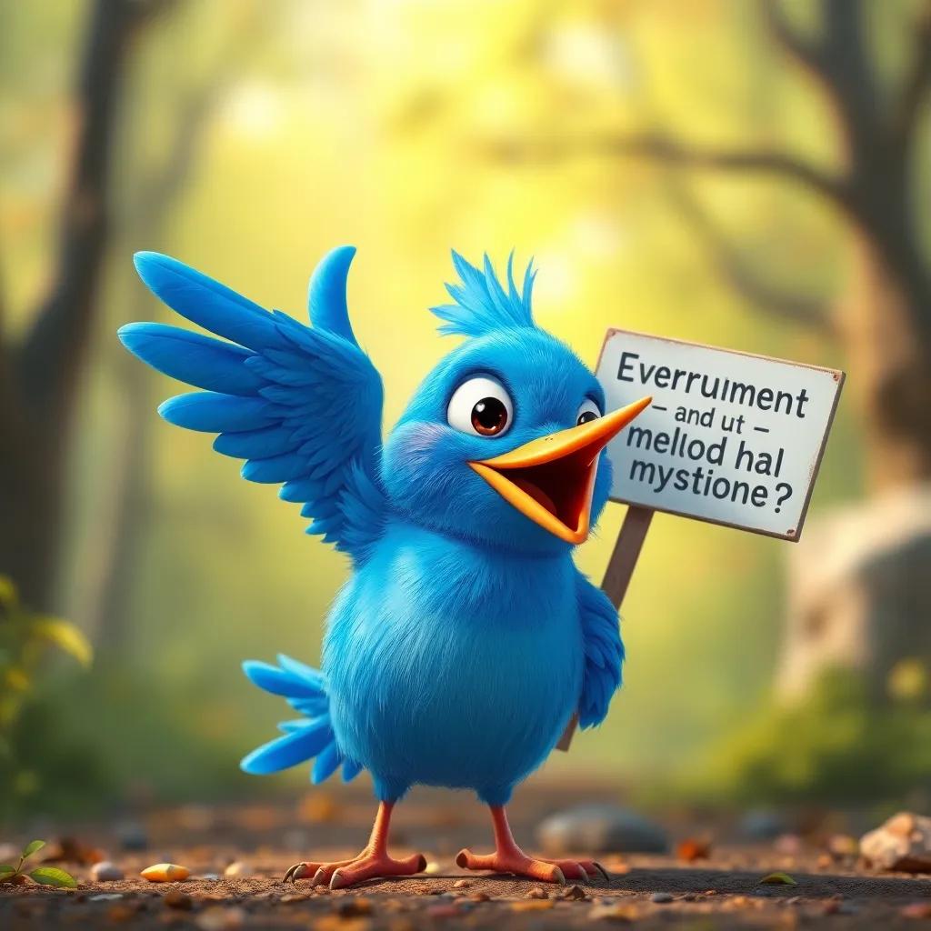 The blue bird confidently answering the environmental question about carbon monoxide, proud and happy, bright colors, engaging atmosphere, high-quality digital art