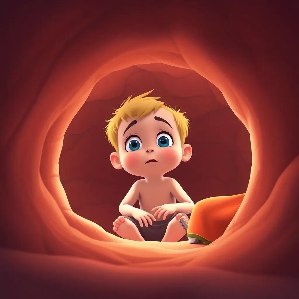 A small child sitting in a small hole, looking scared, while Farah and Marah cheer him on from the side, bright colors, supportive atmosphere, high quality