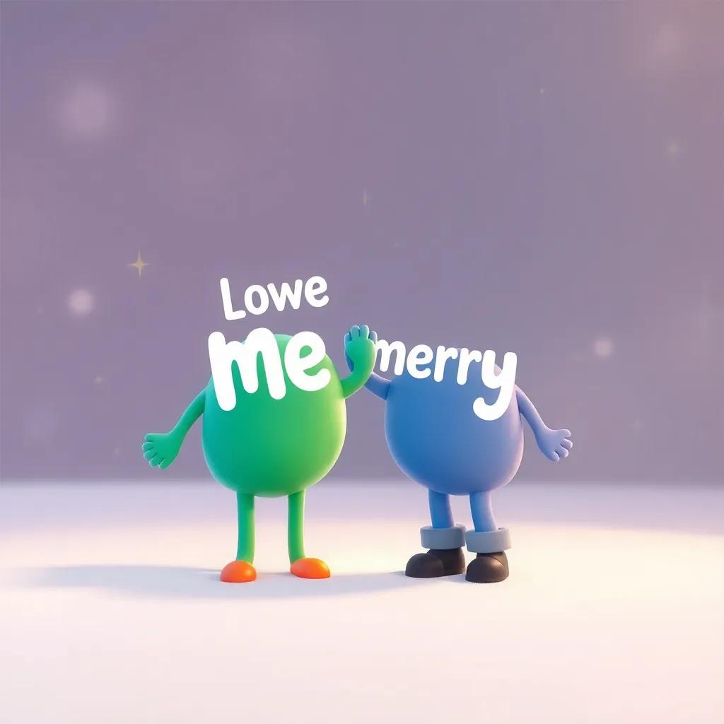 The two phrases working together, joining words and making merry sound with sparkles around, animated and colorful, friendly vibe