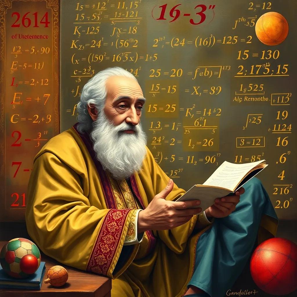 A scene with grandfather Amin explaining concepts of algebra, surrounded by vibrant illustrations of numbers and equations, child-friendly, educational, vibrant colors, high quality