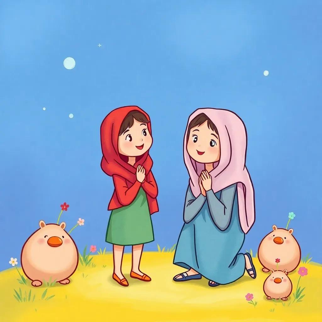 الأب حنتوش والأم حنتوشة يجلسان حول مائدة الطعام مع فيصل وفرح، الطعام لذيذ، ضحك وسعادة، ألوان دافئة، تفاصيل عائلية