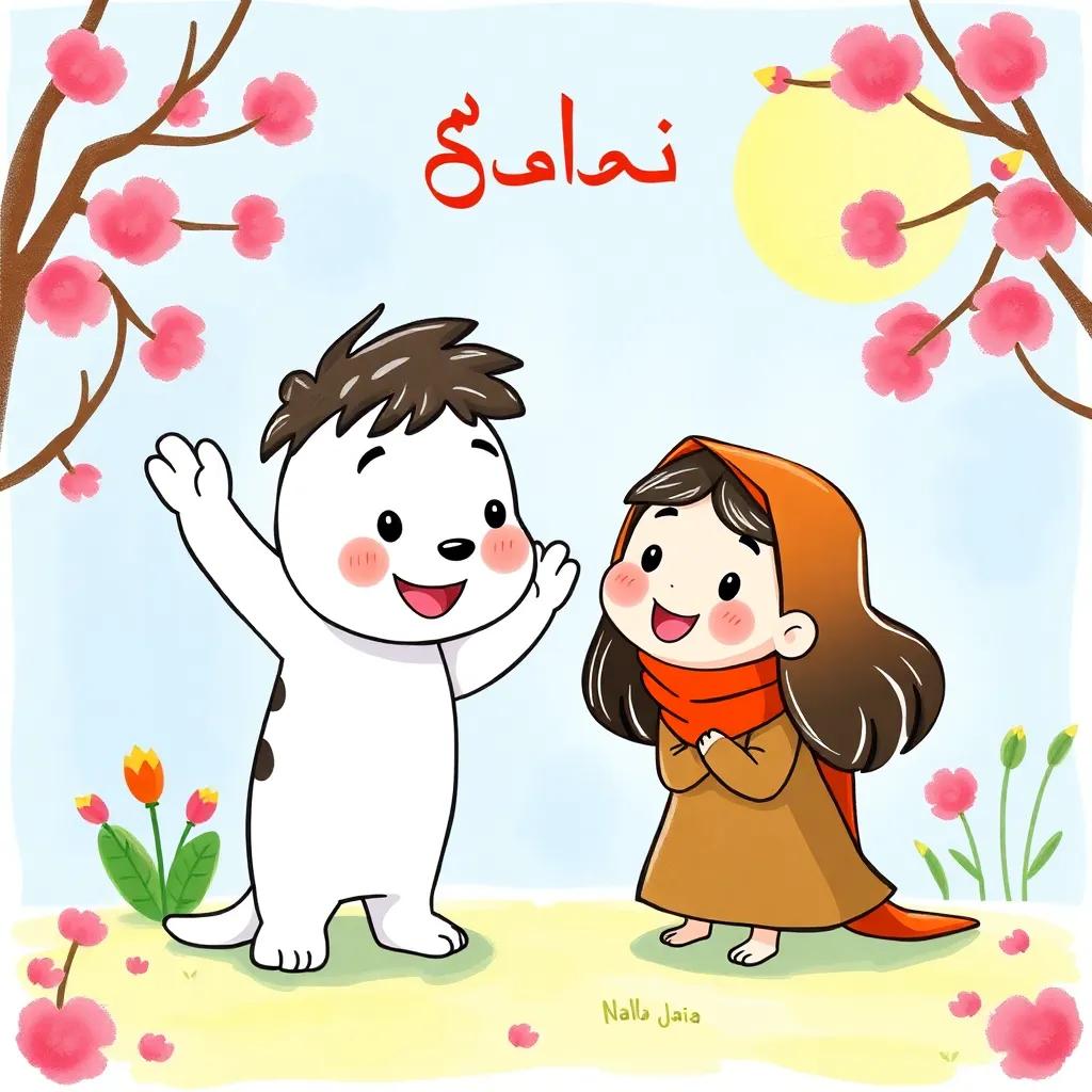 عائلة تحت شجرة كبيرة، والأب حنتوش والأم حنتوشة يستعدون لإعداد الطعام في السلة، تفاصيل مبهجة، ضوء الشمس المشرق