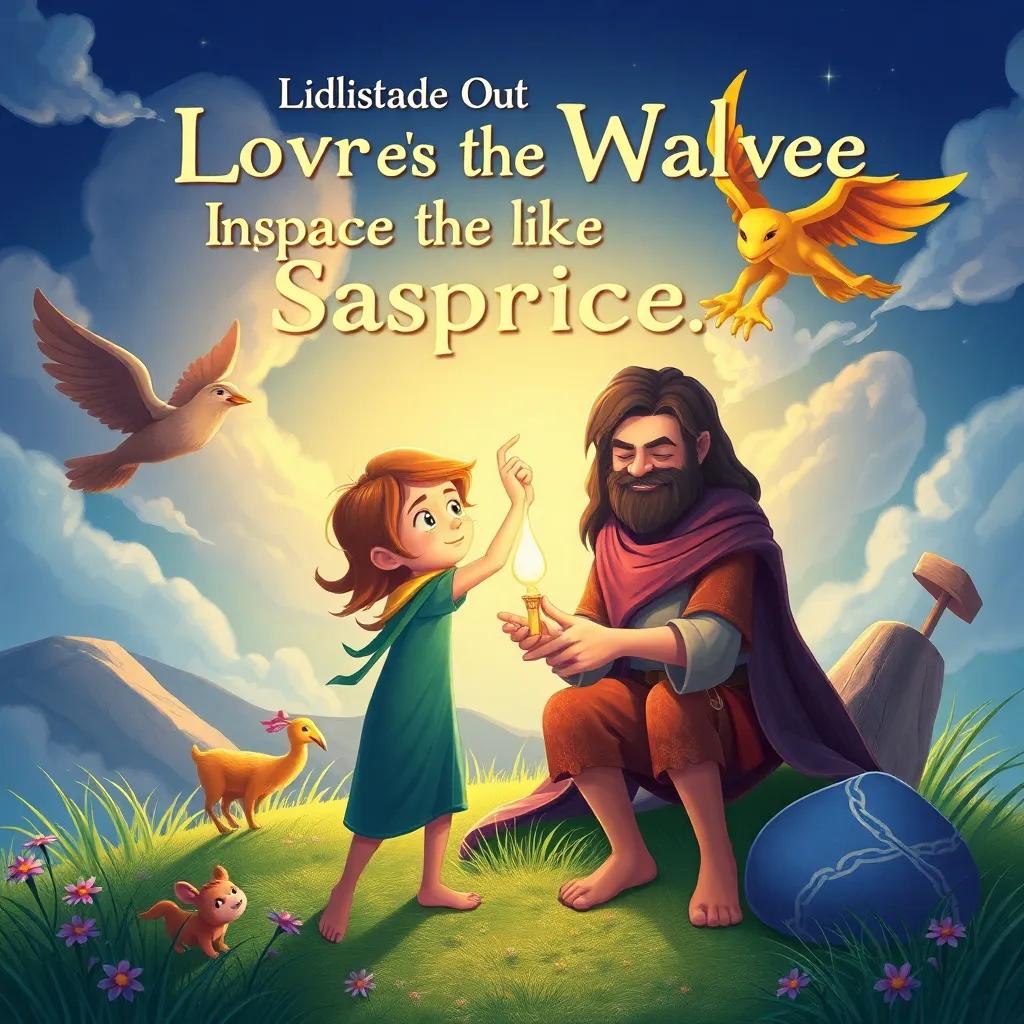 The storybook illustration representing the moral values, like courage and sacrifice, with symbols of strength and friendship, illustrated in a warm and inviting way, colorful and whimsical, high quality