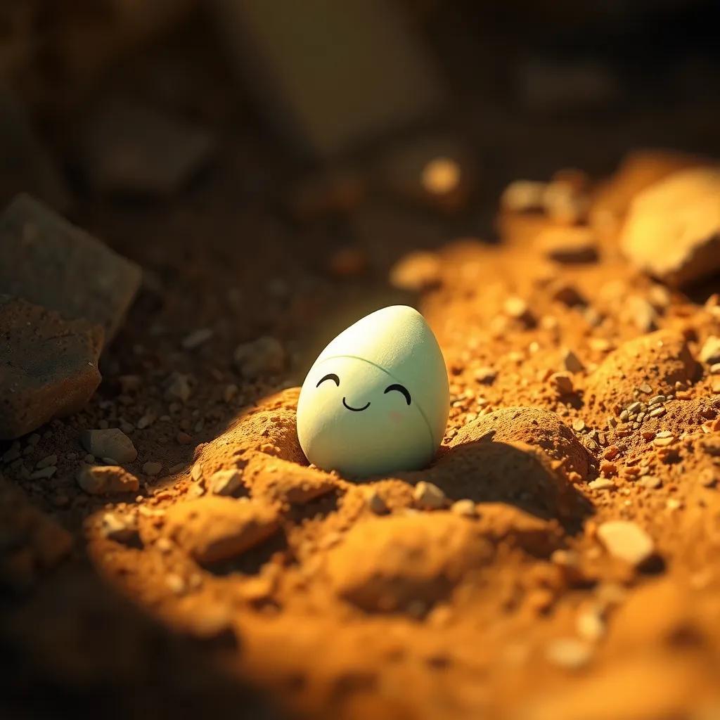 A small seed lying in warm soil, surrounded by earthy tones with soft sunlight filtering through, expressing innocence and curiosity, digital art, bright colors, whimsical atmosphere, high quality